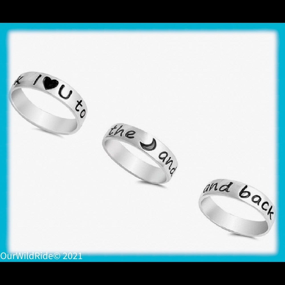 Sterling Silver I 🖤U to‎ the 🌙 and back ring